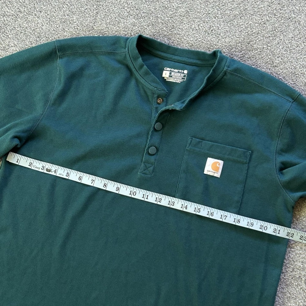 Carhartt Shirt Mens Large Green Henley Long Sleeve Pocket Workwear Relaxed - Picture 6 of 8
